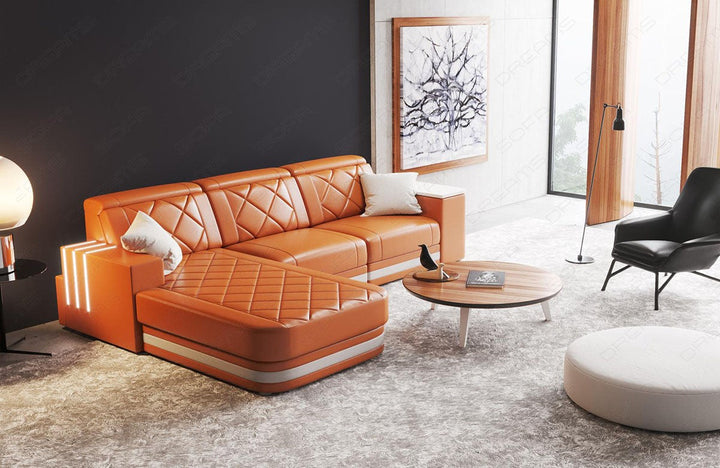Leder Ecksofa Cesena L Form in orange-weiÃŸ