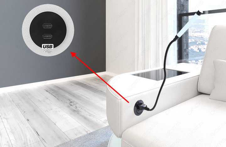 Detailbild des optional erhÃ¤ltlichen USB-Anschlusses beim Sofa Como