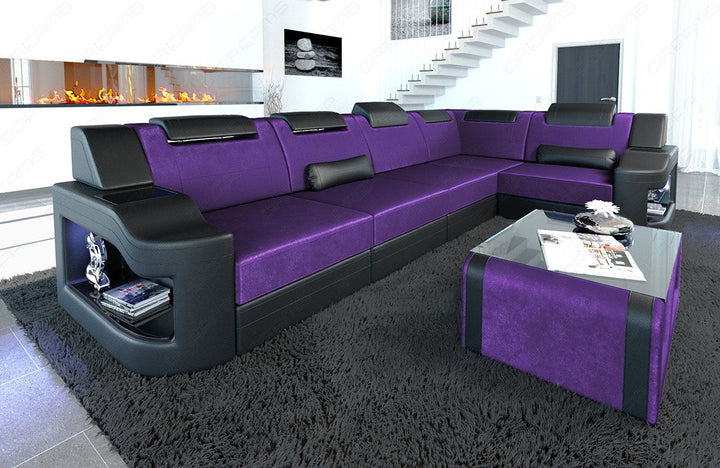 Samtstoff Ecksofa Padua L Form mit LED-Beleuchtung in lila - SunVelvet1028