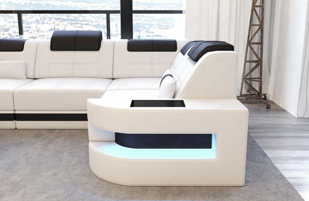 Designersofa Como Leder mit verstellbaren KopfstÃ¼tzen - weiss-schwarz