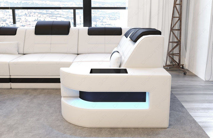 Designersofa Como Leder mit verstellbaren KopfstÃ¼tzen - weiss-schwarz