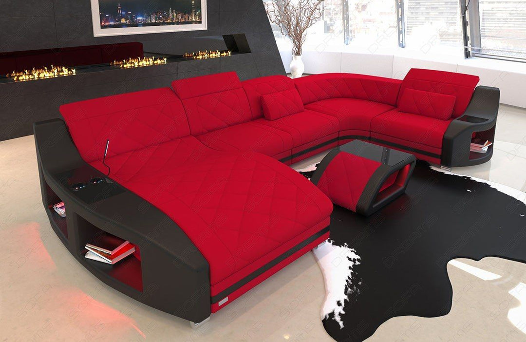 Mikrofaser Polster Wohnlandschaft Swing U Form mit Ottomane in rot - Mineva20