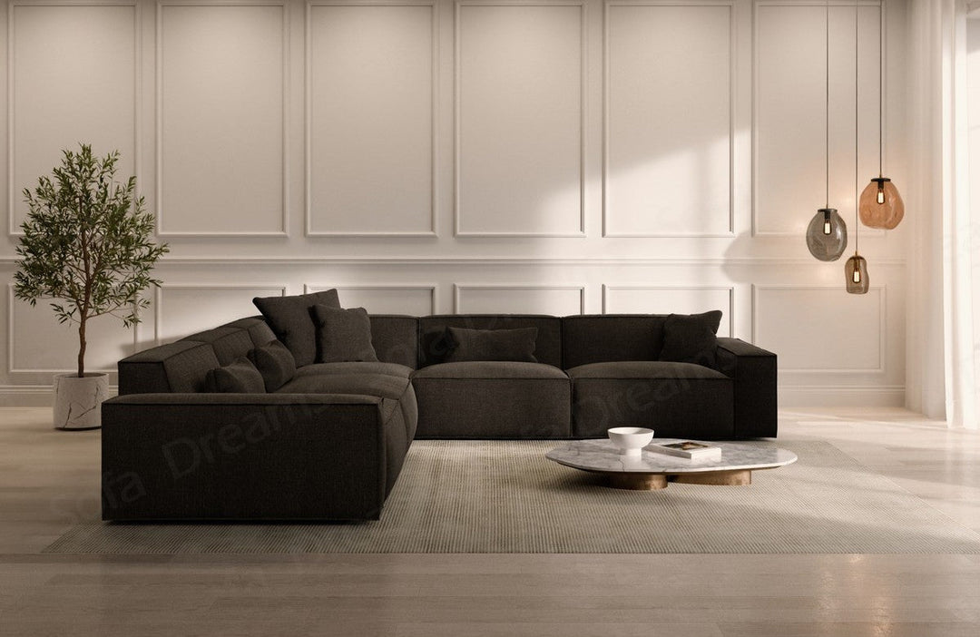 Polster Ecksofa Formenta L Form in Strukturstoff - Schwarz