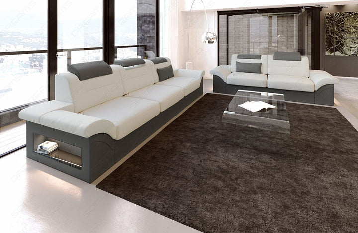 Sofa Garnitur Monza im Mikrofaser Stoff Bezug Mineva1 - elfenbein Nebenfarbe grau
