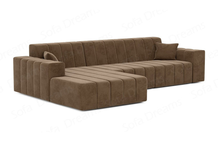Modernes Stoff Ecksofa Gran Canaria L Form kurz in Samtstoff - Braun