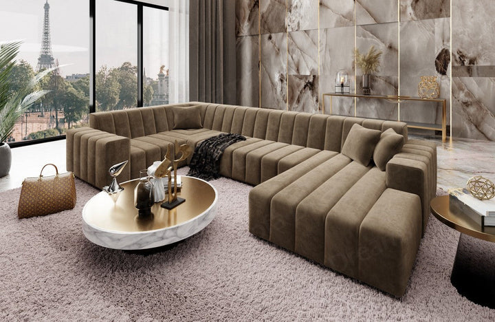 Polster Sofa Wohnlandschaft Gran Canaria U Form in Samtstoff - Braun