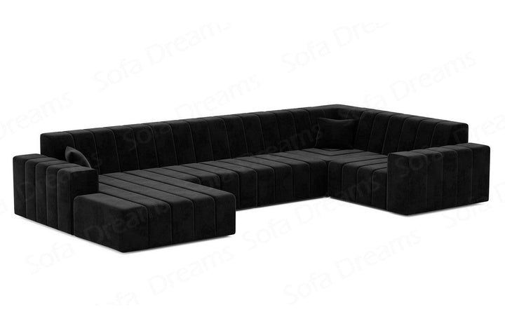 Polster Sofa Wohnlandschaft Gran Canaria U Form in Samtstoff - Schwarz