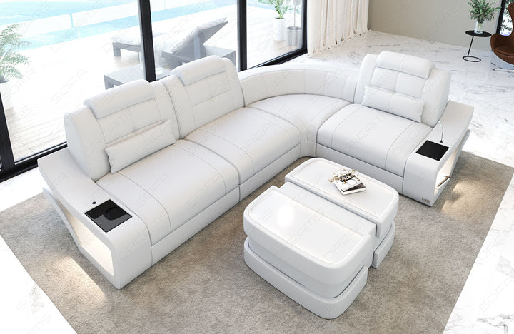 Ledersofa Elena Mini L Form in komplett weiÃŸ