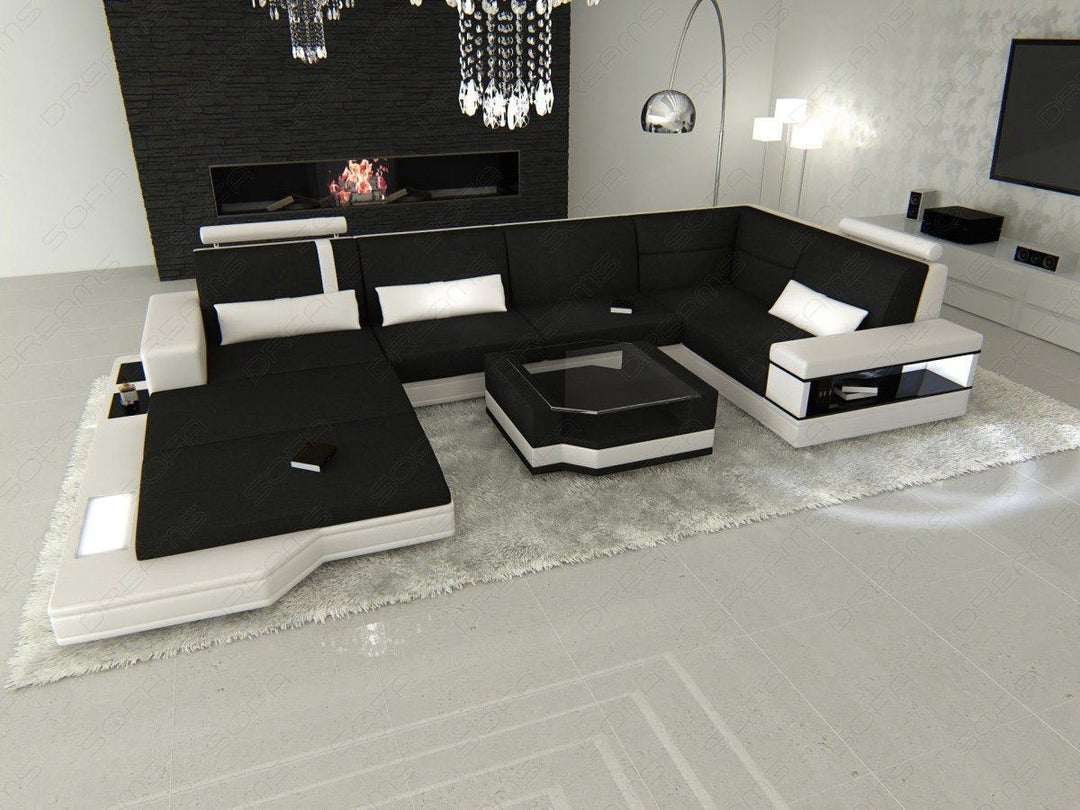 Mini U Form Stoffsofa Messana mit Beleuchtung in schwarz - Mineva14