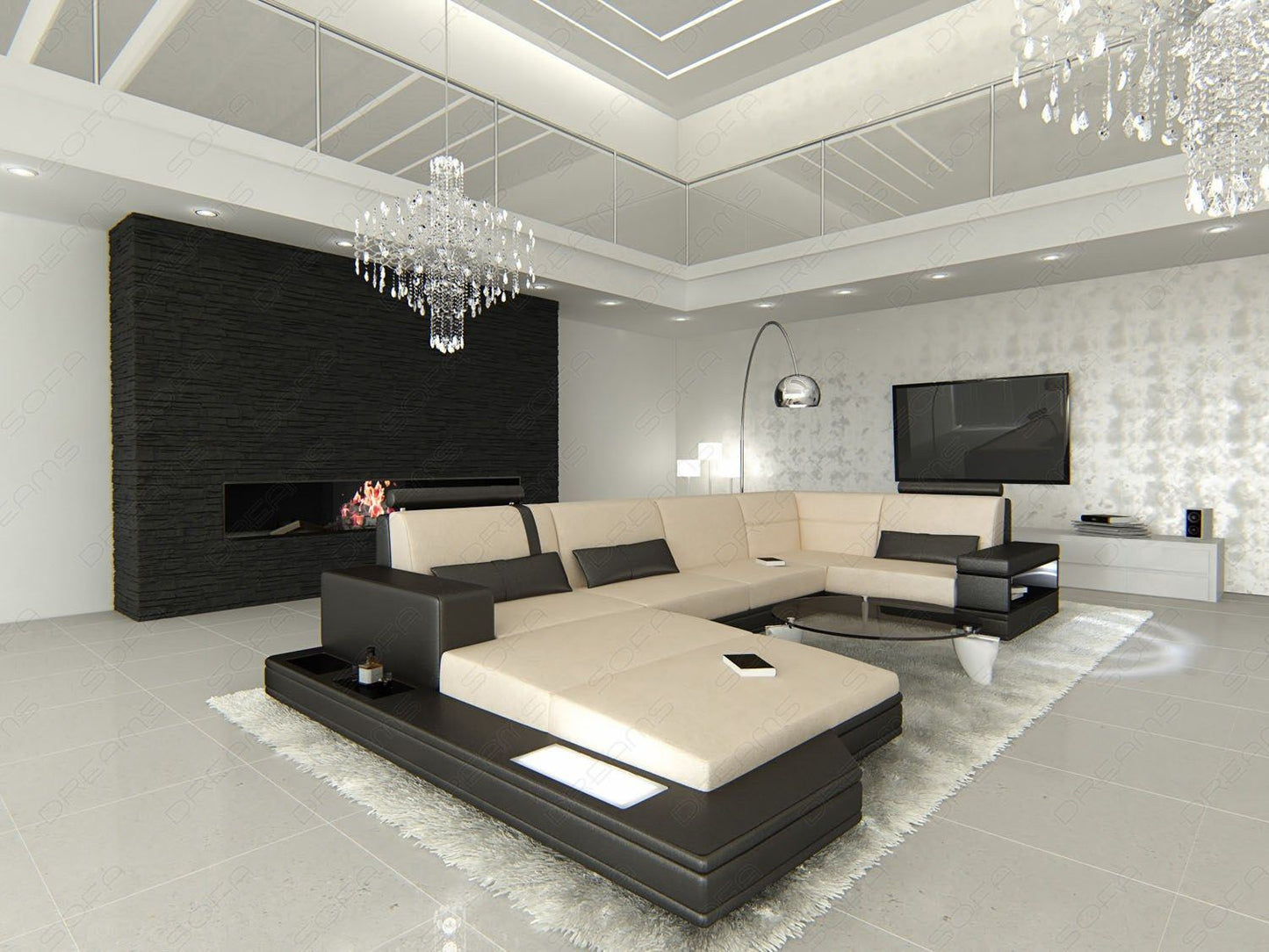 Miranolo Sectional As A Fabric Sofa With Led