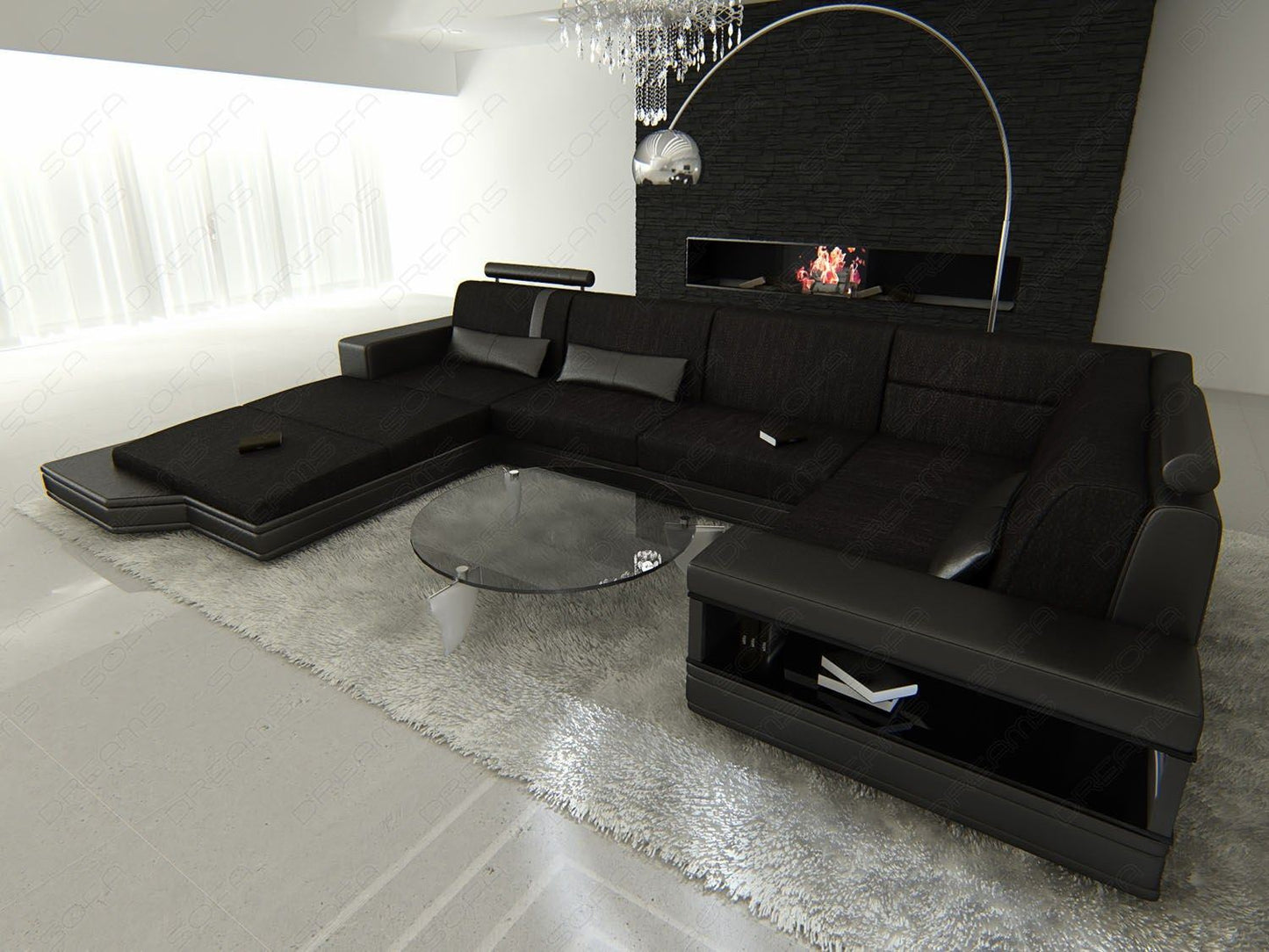 Miranolo Sectional As A Fabric Sofa With Led
