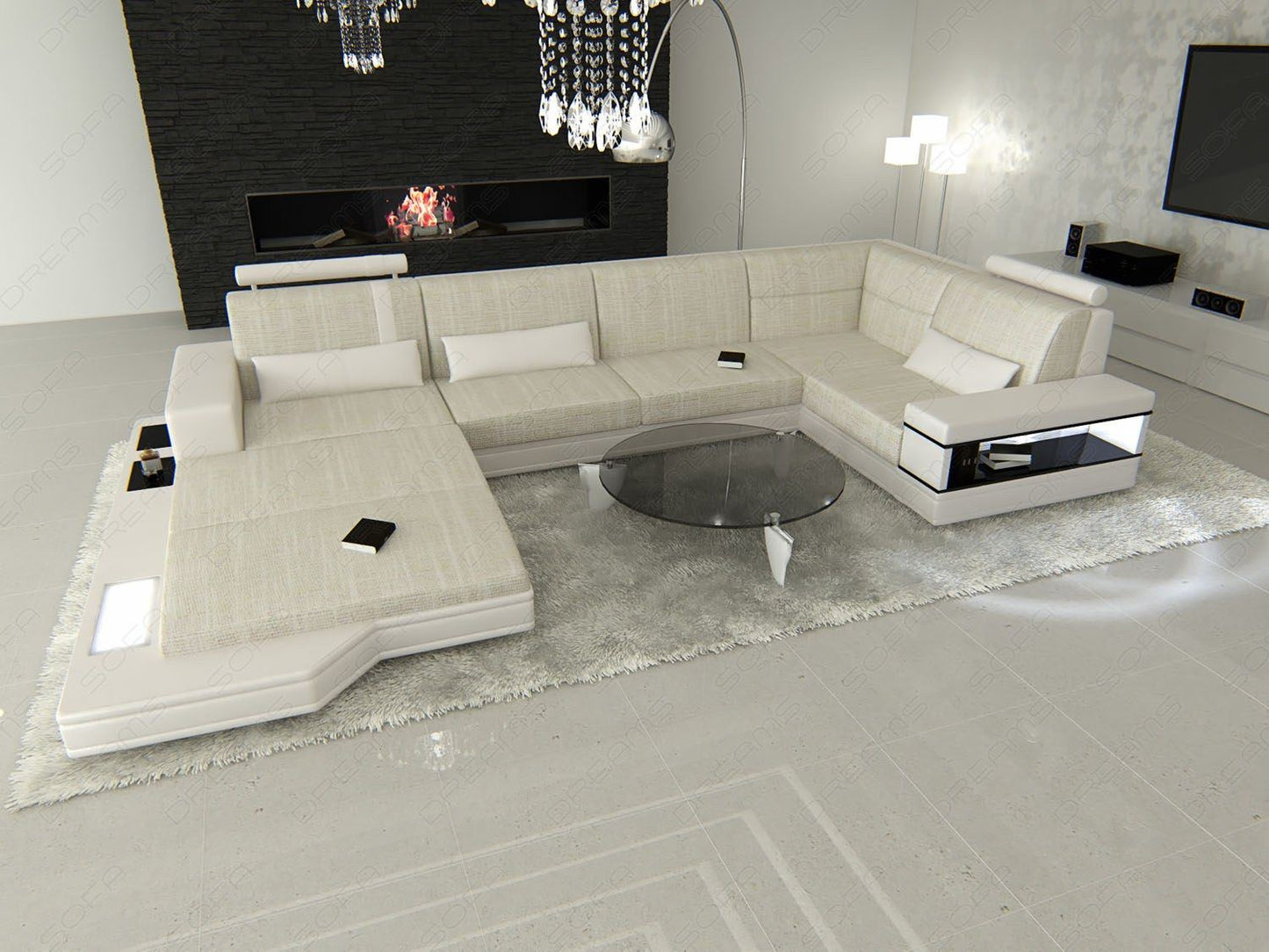 Miranolo Sectional As A Fabric Sofa With Led