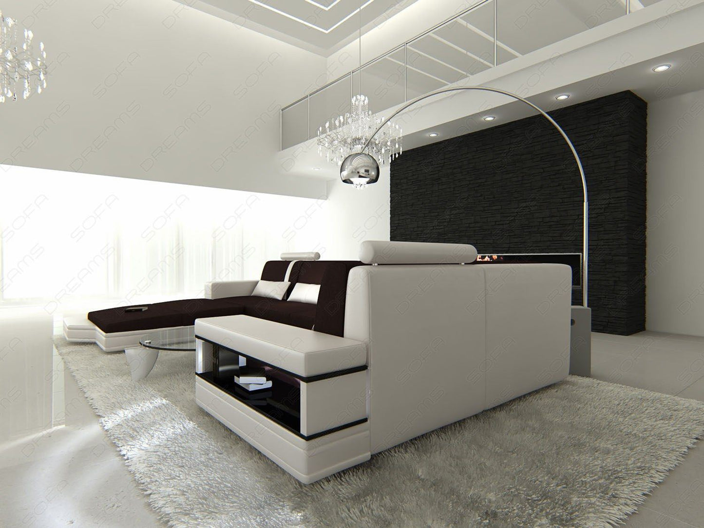 Miranolo Sectional As A Fabric Sofa With Led