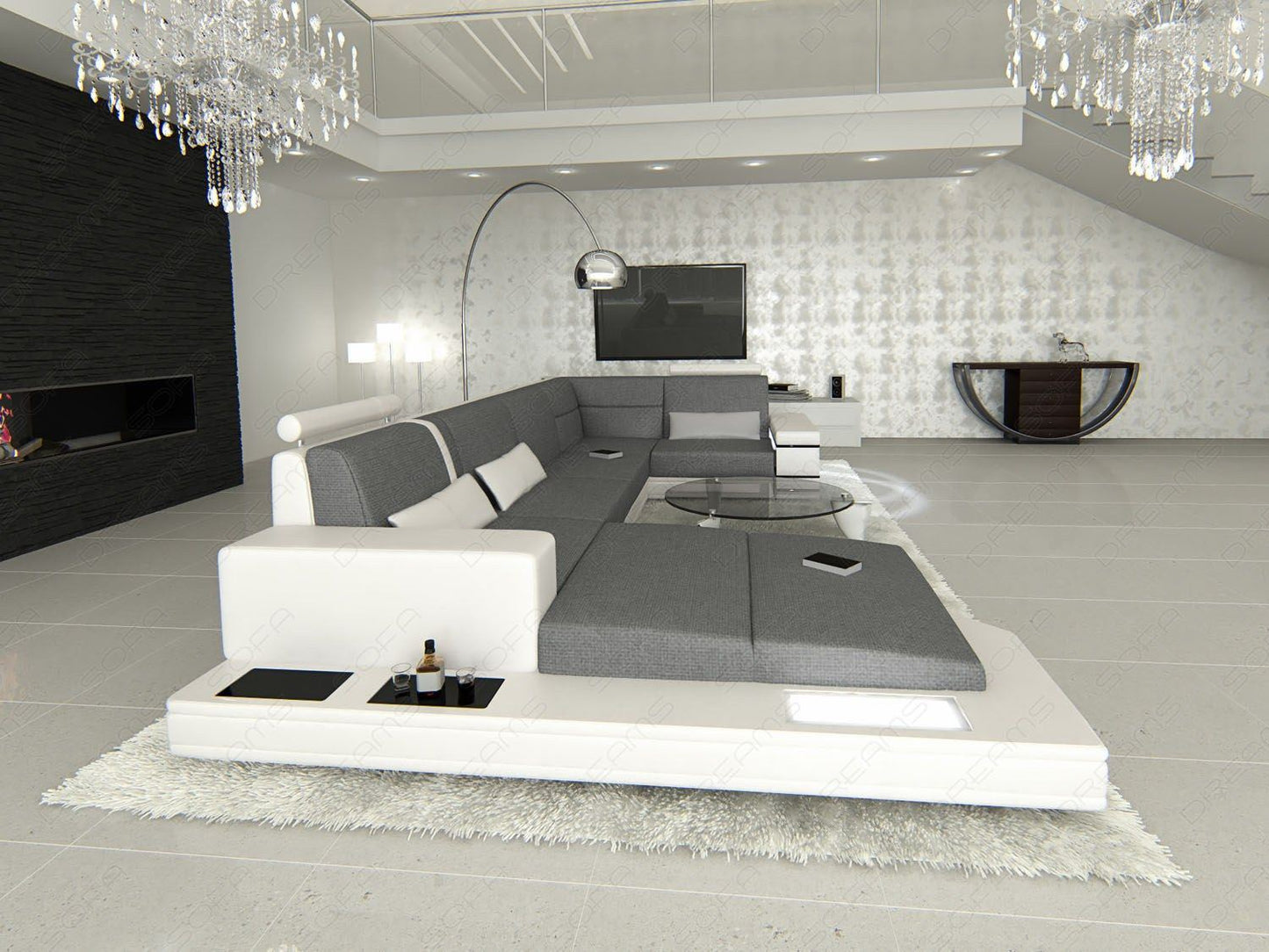 Miranolo Sectional As A Fabric Sofa With Led