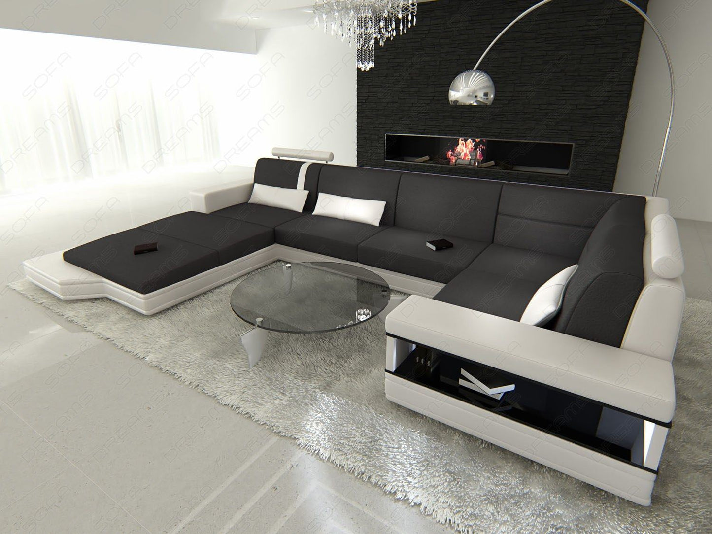 Miranolo Sectional As A Fabric Sofa With Led