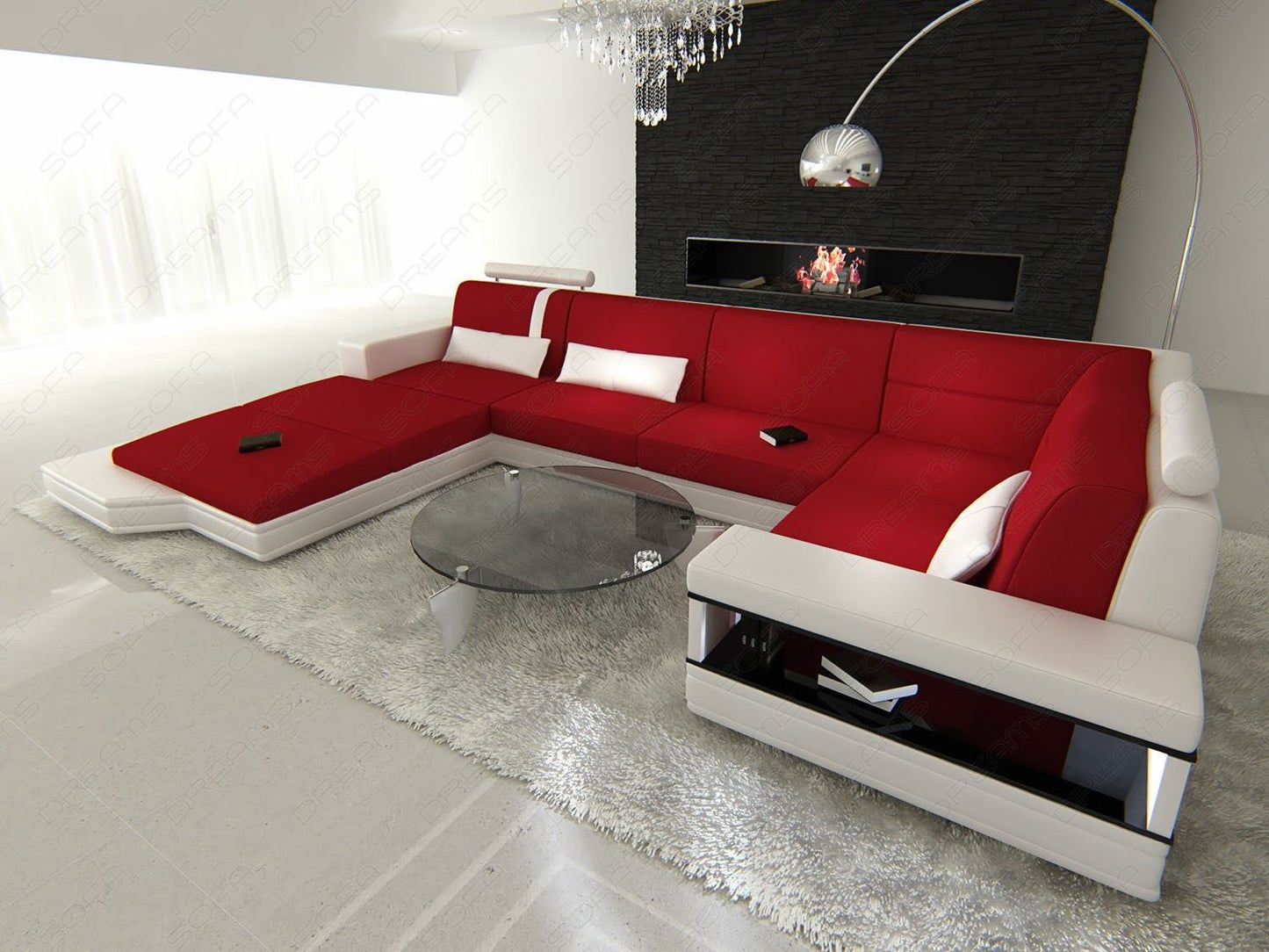 Miranolo Sectional As A Fabric Sofa With Led