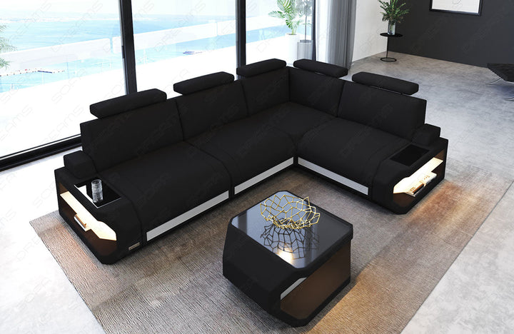 Ecksofa Siena L Form Stoff in schwarz - Mineva14 Mikrofaser