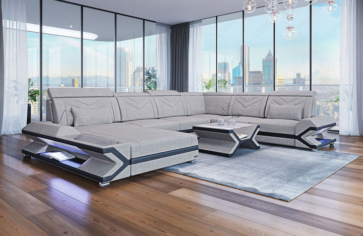 Polster Sofa Wohnlandschaft Napoli XXL in macchiato - Hugo2 Strukturstoff