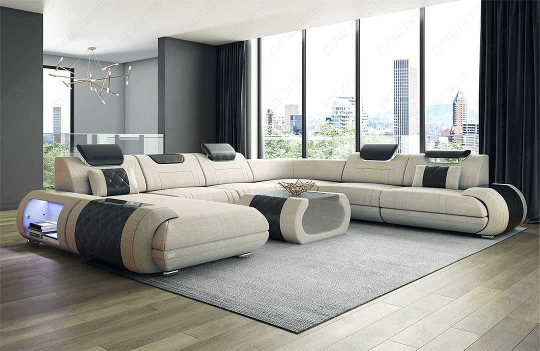 Sofa Wohnlandschaft Rimini XXL in elfenbein - Hugo1 Strukturstoff
