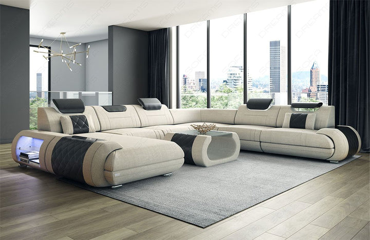 Sofa Wohnlandschaft Rimini XXL in elfenbein - Hugo1 Strukturstoff