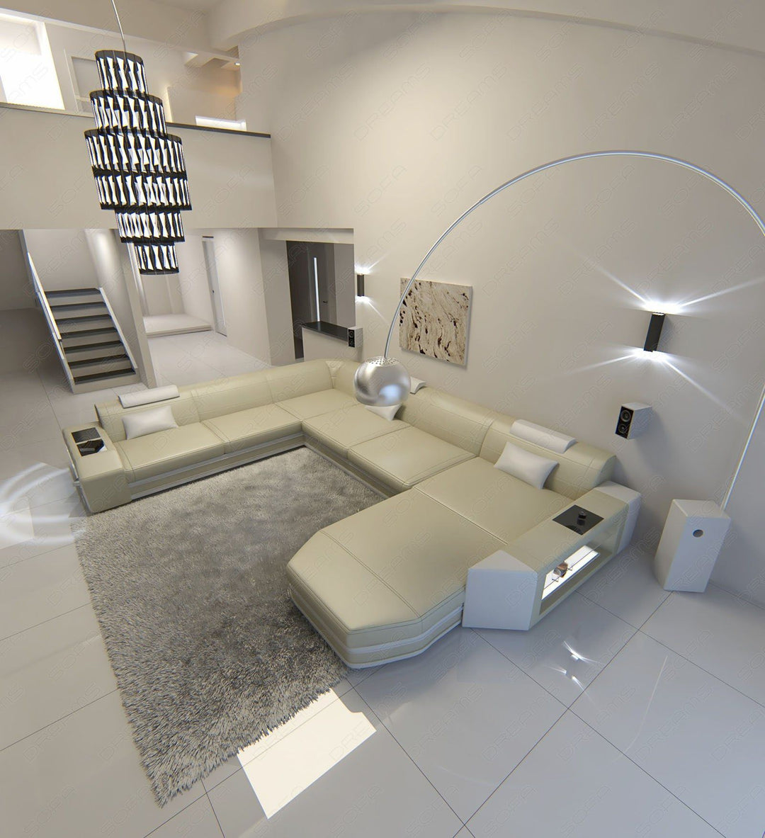 XXL Ledersofa Prato als Mini Version in beige-weiss