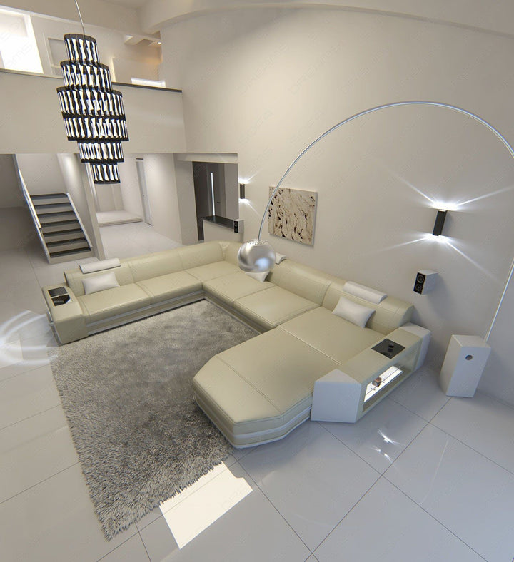 XXL Ledersofa Prato als Mini Version in beige-weiss