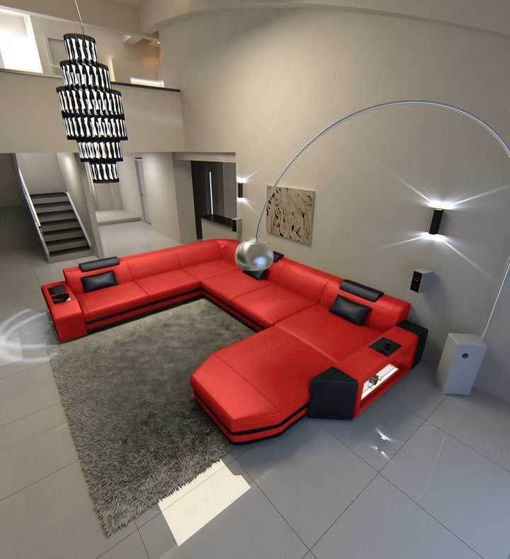 XXL Ledersofa Prato als Mini Version in rot-schwarz