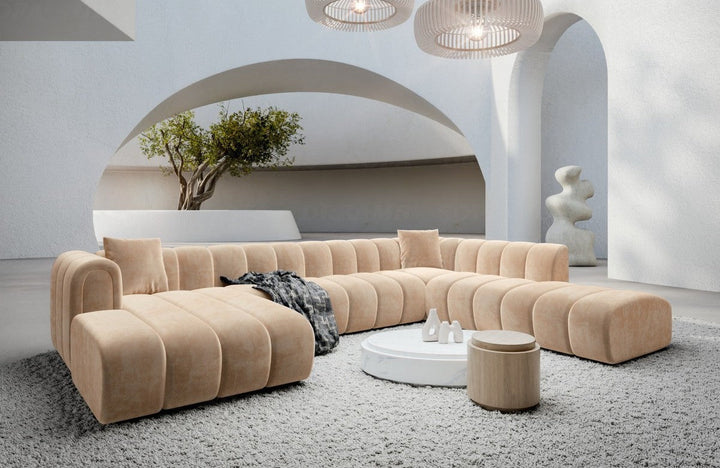 Luxus Samt Wohnlandschaft Almagro U Form XXL mit Samtstoff Bezug - Beige