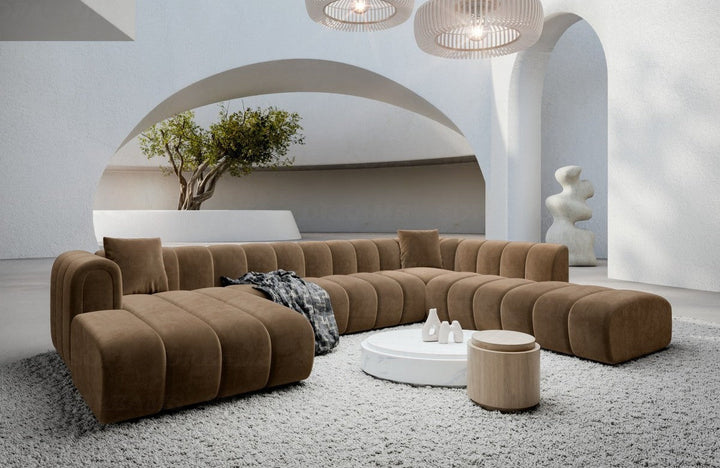 Luxus Samt Wohnlandschaft Almagro U Form XXL mit Samtstoff Bezug - Braun