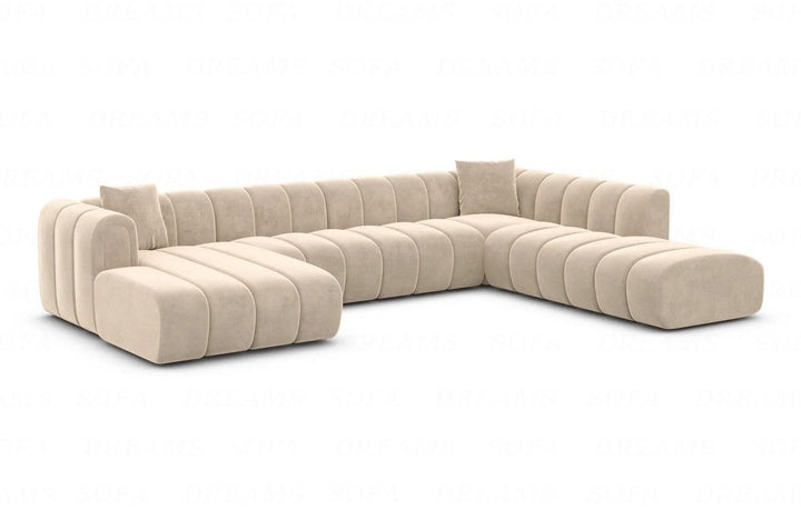 Luxus Samt Wohnlandschaft Almagro U Form XXL mit Samtstoff Bezug - Creme