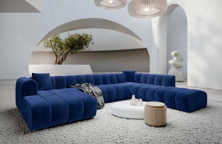 Luxus Samt Wohnlandschaft Almagro U Form XXL mit Samtstoff Bezug - Dunkelblau