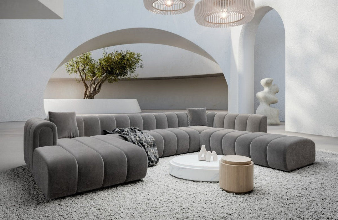 Luxus Samt Wohnlandschaft Almagro U Form XXL mit Samtstoff Bezug - Dunkelgrau