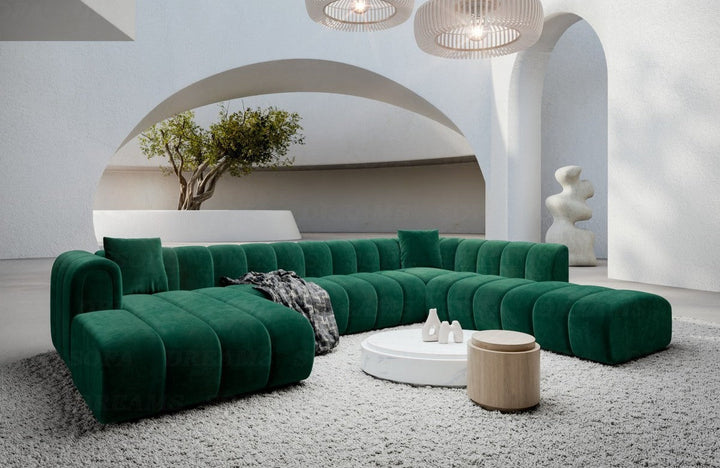Luxus Samt Wohnlandschaft Almagro U Form XXL mit Samtstoff Bezug - Gr?¬n