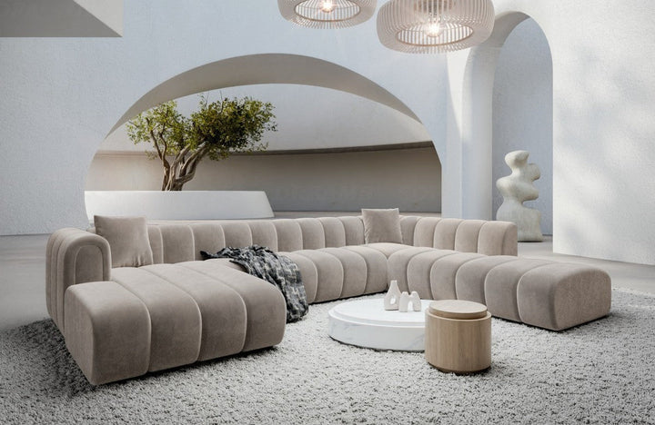 Luxus Samt Wohnlandschaft Almagro U Form XXL mit Samtstoff Bezug - Sand