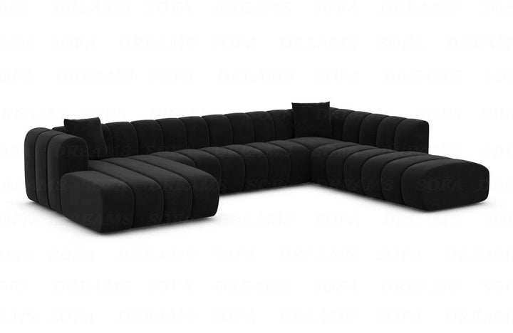 Luxus Samt Wohnlandschaft Almagro U Form XXL mit Samtstoff Bezug - Schwarz