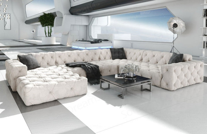 Modernes Polstersofa Menorca U Form mit Samtstoff-Bezug in Beige