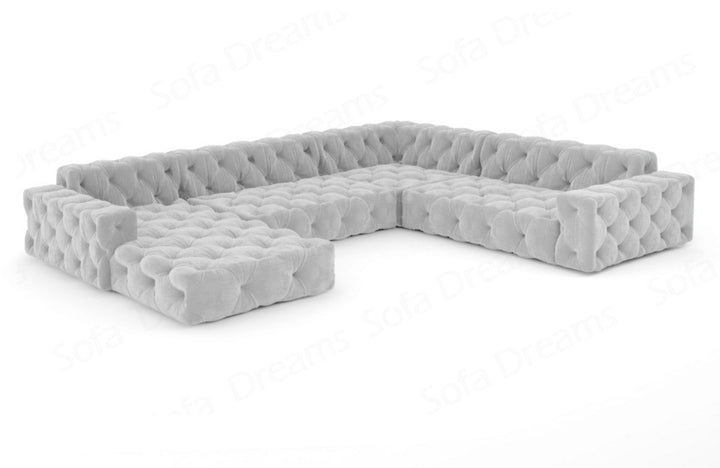 Modernes Polstersofa Menorca U Form mit Samtstoff-Bezug in Hellgrau