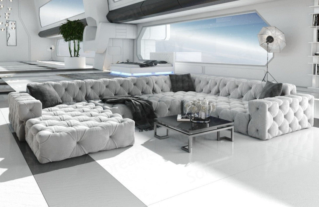 Modernes Polstersofa Menorca U Form mit Samtstoff-Bezug in Hellgrau