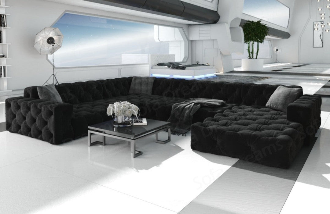 Modernes Polstersofa Menorca U Form mit Samtstoff-Bezug in Schwarz