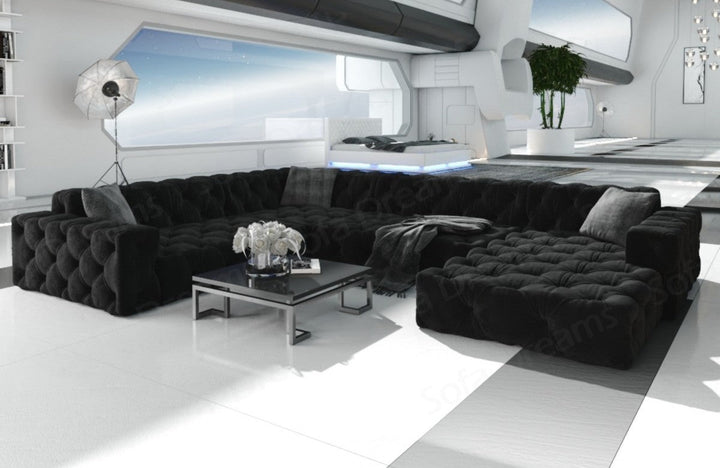 Modernes Polstersofa Menorca U Form mit Samtstoff-Bezug in Schwarz