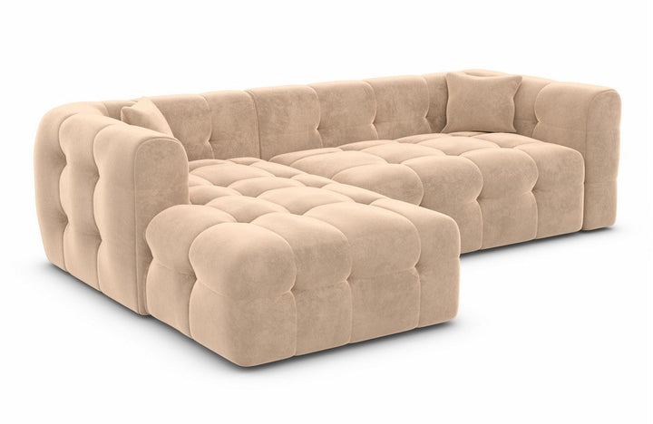 Modernes Polster Ecksofa Sevilla L Form kurz mit Samtstoff Bezug - Beige