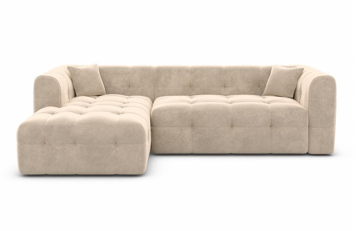 Modernes Polster Ecksofa Sevilla L Form kurz mit Samtstoff Bezug - Creme
