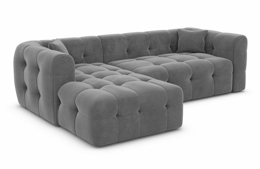 Modernes Polster Ecksofa Sevilla L Form kurz mit Samtstoff Bezug - Dunkelgrau