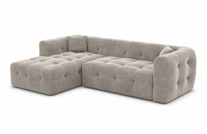 Modernes Polster Ecksofa Sevilla L Form kurz mit Samtstoff Bezug - Sand