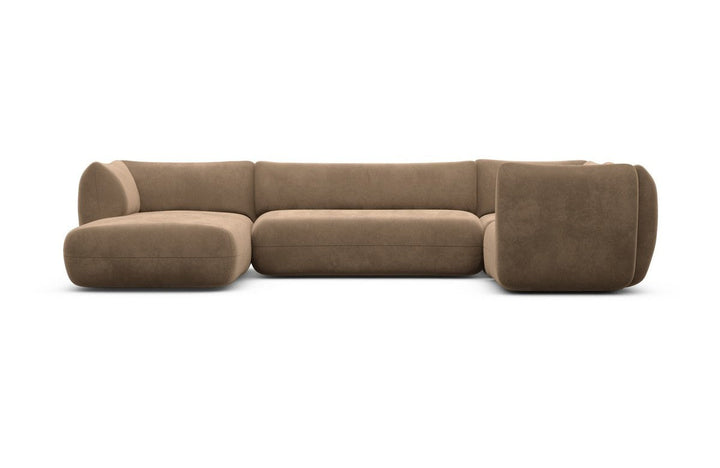 Design Stoff Wohnlandschaft Madrid U Form mit Samtstoff Bezug - Braun