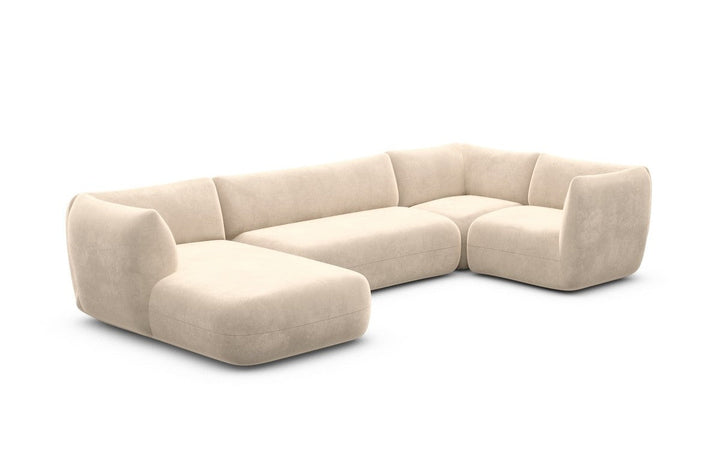 Design Stoff Wohnlandschaft Madrid U Form mit Samtstoff Bezug - Creme