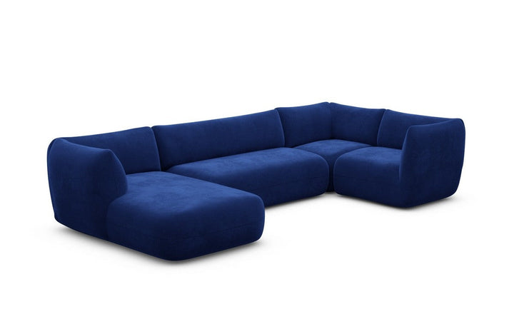 Design Stoff Wohnlandschaft Madrid U Form mit Samtstoff Bezug - Dunkelblau
