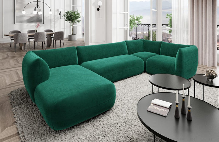 Design Stoff Wohnlandschaft Madrid U Form mit Samtstoff Bezug - Gr?¬n