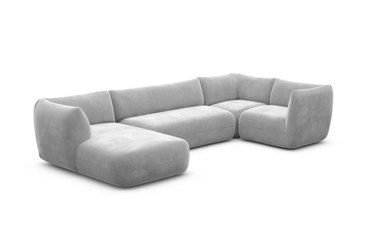 Design Stoff Wohnlandschaft Madrid U Form mit Samtstoff Bezug - Hellgrau