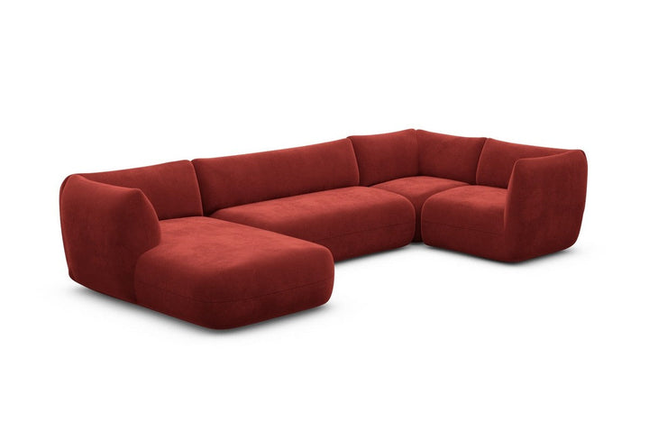 Design Stoff Wohnlandschaft Madrid U Form mit Samtstoff Bezug - Rot